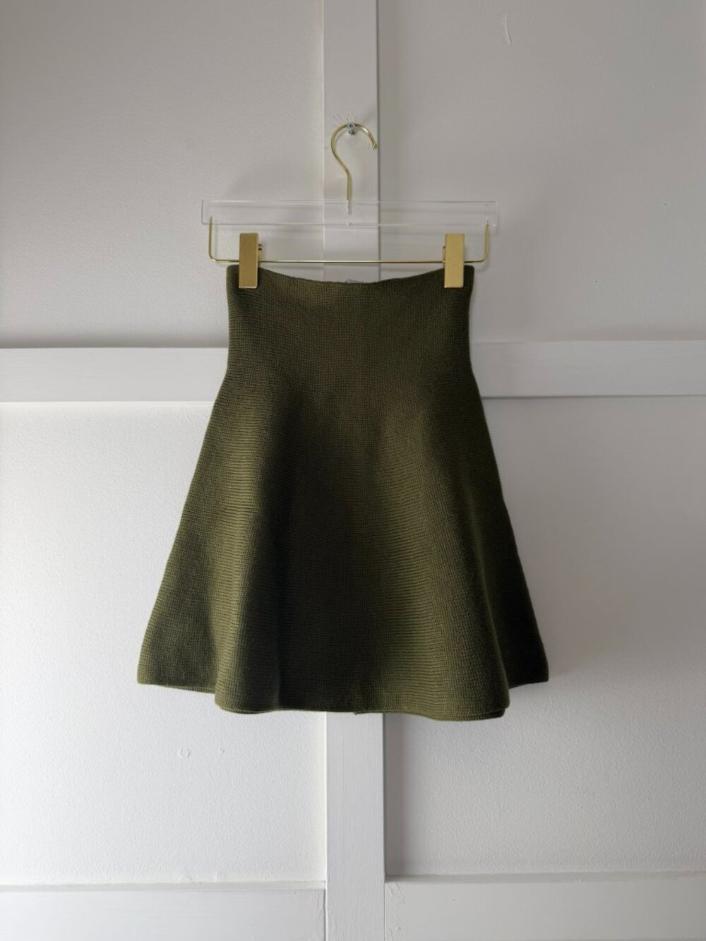Zara Olive Green Knit A-Line Skater Mini Skirt